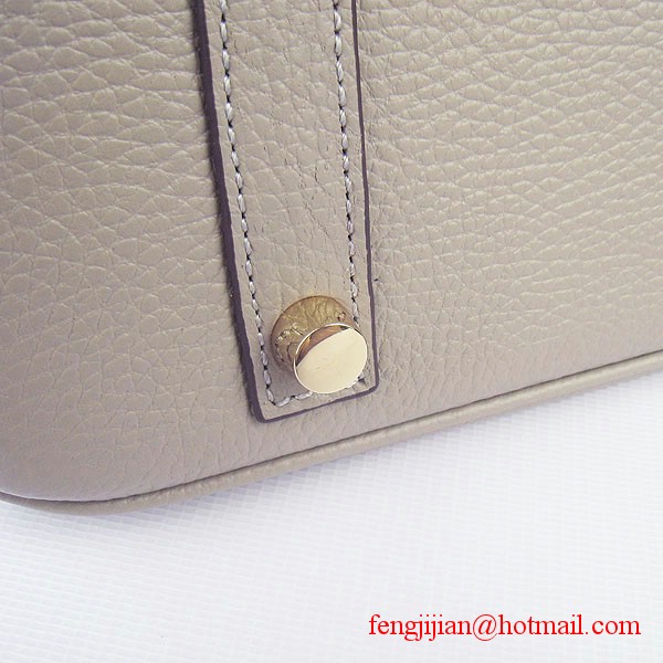 Hermes 35cm Embossed Veins Bag Grey Gold Hardware 6089